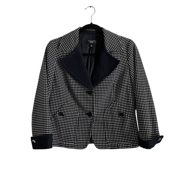Talbots Petites Women SZ 6P Navy Blue W/White Polka Dots Short Blazer Jacket - Picture 1 of 9